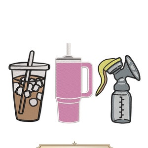 Pumping Mama Trio Embroidery Design 5 Sizes, Breastfeeding Nursing Embroidered Design, Coffee Tumbler Milk Embroidery Machine File