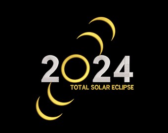 Total Solar Eclipse April 8th 2024 Embroidery Design 5 Size, Solar Eclipse Machine Embroidery File, Astronomy Embroidery Total Solar Eclipse