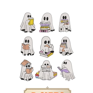 Book Ghost Embroidery Design Bundle 5 Sizes, Cute Ghost Book Machine Embroidery File, Ghost Reading Embroidery, Funny Book Lover Halloween