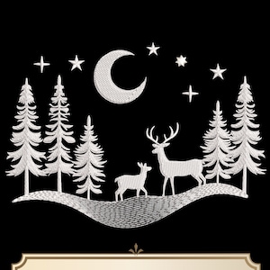 Wonderland Landscape Embroidery Designs 5 Sizes, Christmas Reindeer Embroidery Design, Christmas Machine Embroidery Designs File