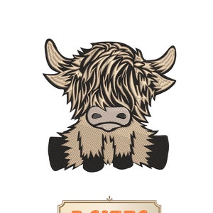 Baby Highland Cow Embroidery Design 5 Sizes, Bull Embroidery Design, Mooye Farm Animal Machine Embroidery File, Funny Baby Heifer Embroidery