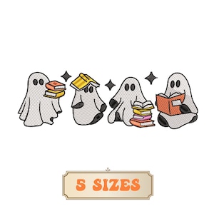 Book Ghost Embroidery Design 5 Sizes, Cute Ghost Book Embroidery, Funny Book Lover Halloween Embroidery Design, Teacher Embroidery Design
