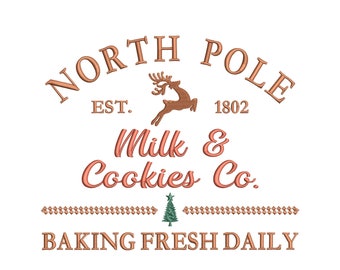 Milk and Cookies Embroidery Designs 5 Sizes, North Pole Embroidery Designs, Christmas Machine Embroidery File, Christmas Reindeer Embroidery