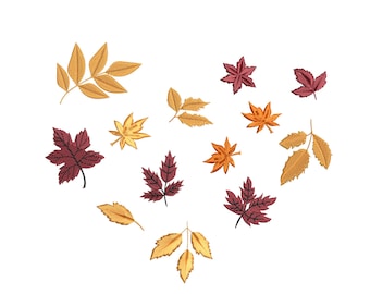 Falling Maple Leaves in Heart Machine Embroidery Design 5 Sizes, Fall Leaves Embroidery Design, Nature Leaves Autumn Machine Embroidery File