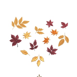 Falling Maple Leaves in Heart Machine Embroidery Design 5 Sizes, Fall Leaves Embroidery Design, Nature Leaves Autumn Machine Embroidery File