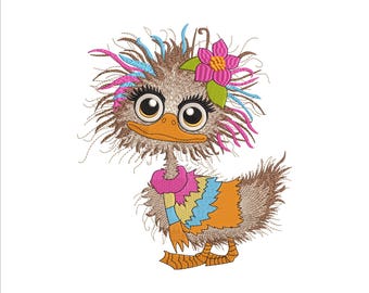 Funny Frazzled Duck Embroidery Design 5 Sizes, Cute Duck Machine Embroidery File, Colorful Crazy Thanksgiving Chicken Duck Embroidery Design