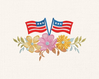 4. Juli Hortensien Blumen Stickmuster, Stickdatei für die amerikanische Flagge, Hortensie zum Unabhängigkeitstag Stickmuster