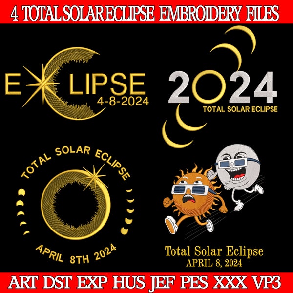 Total Solar Eclipse April 8th 2024 Embroidery Design Bundle, Total Solar Eclipse Embroidery Design, Astronomy Total Solar Eclipse 08/04/2024