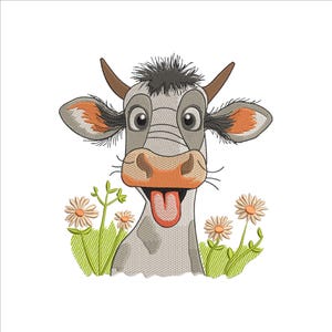 Funny Cow Embroidery Design 5 Sizes, Farm Animal Machine Embroidery Design, Highland Heifer Cow Machine Embroidery File