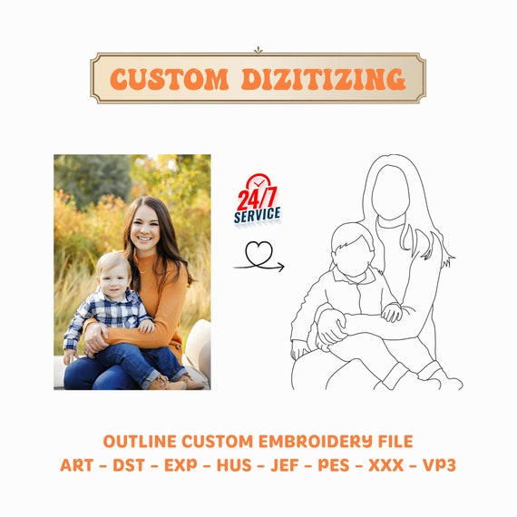 Outline Portrais Embroidery Design, Custom Photo Embroidery Digitizing, Custom Embroidery Digitizing Pattern, Custom Pet Logo Name Scheme