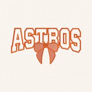 May include: Orange and white embroidered design of the word "ASTROS" with a large orange bow in the center.