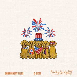 Golden Retriever 4th of July Embroidery Design, Independence Day Embroidery File, Patriotic Dog USA Flag Embroidery Design, Instant Download