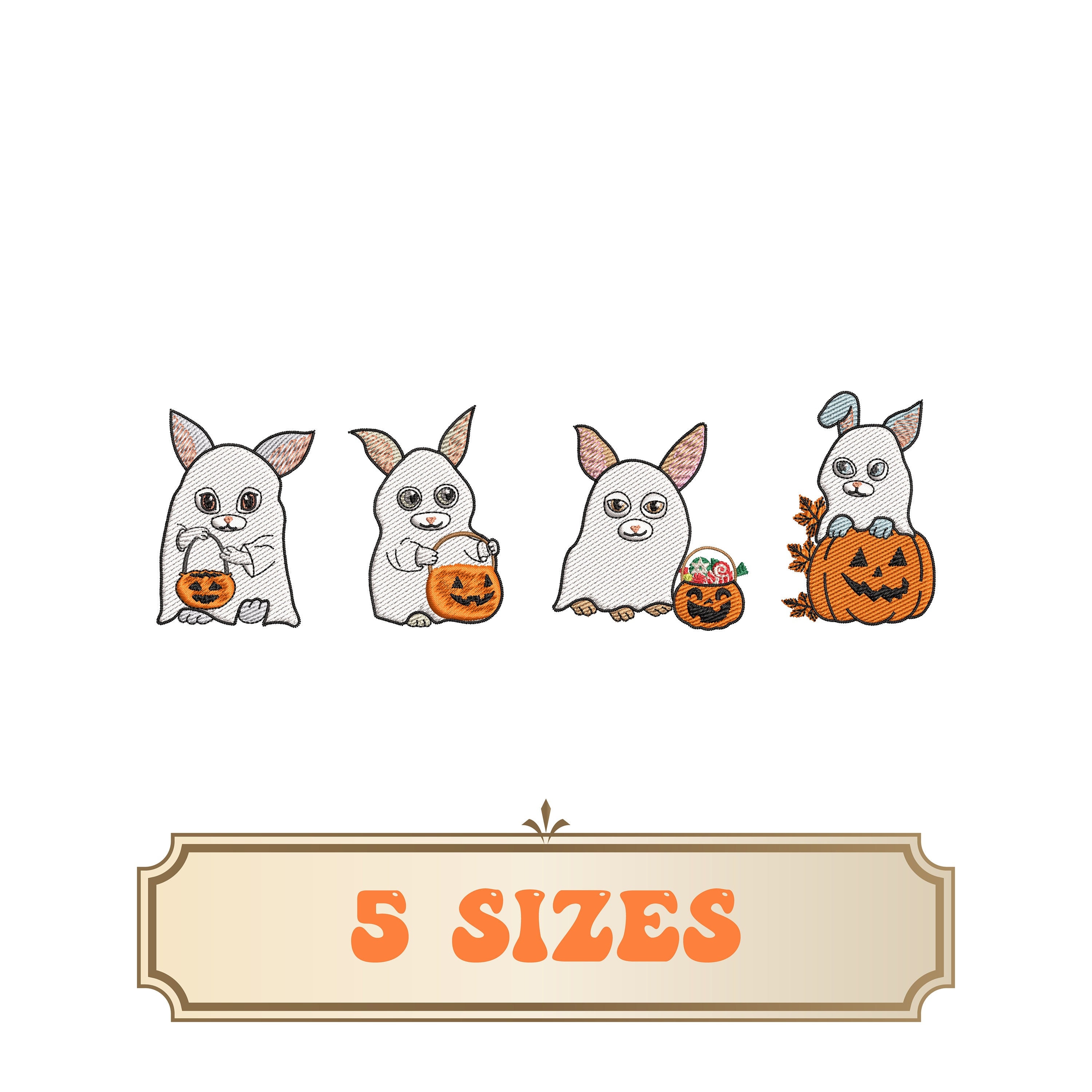Cute Ghost Rabbits Embroidery Design 5 Sizes, Ghost Bunny Pumpkin ...