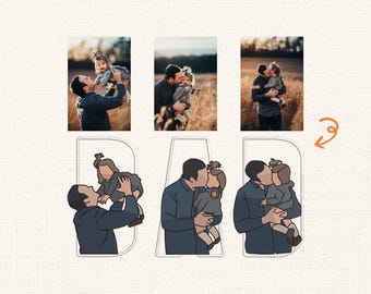Custom Dad Portrait Embroidery Design, Personalized Dad with Kid Photo, Father's Day, Custom Embroidery File, Custom Embroidery Portrait
