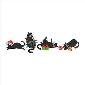 Christmas Cats Embroidery Designs 5 Sizes, Christmas Cute Cat Embroidery Design, Christmas Embroidery, Black Cats Machine Embroidery Files