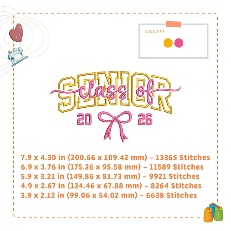 Senior 2026 Embroidery Design 5 Sizes, Coquette Senior Class of 2026 ...