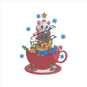 Christmas Cute Cat Embroidery Design 5 Sizes, Merry Christmas Embroidery File, Christmas Light Cute Cat Embroidery, Christmas Cat Lover Gift