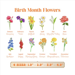 Geburtstagsmonat Blumen Stickdatei, 4 Größen, 12 Blumen Maschinenstickdatei, Blumenblumen Geburtstagsstickerei