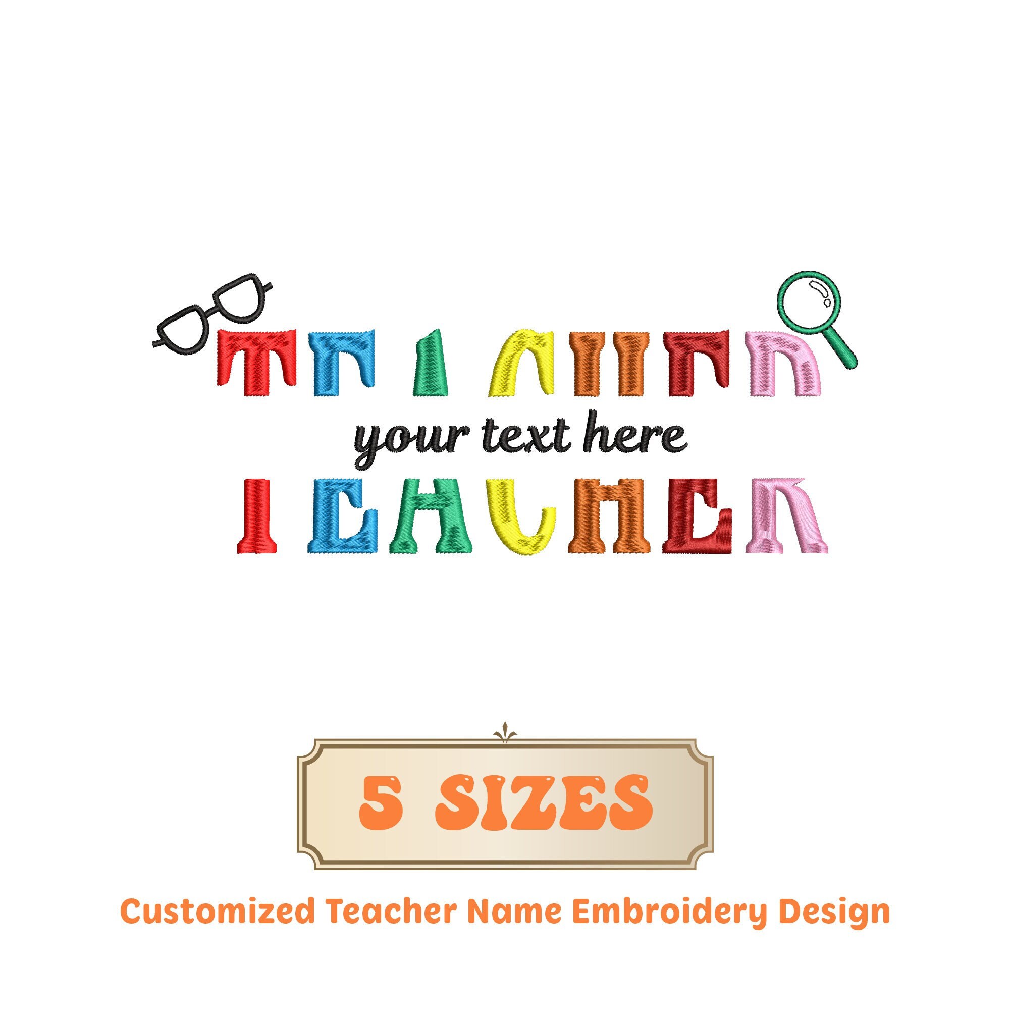 Customized Teacher Name Embroidery Design 5 Sizes, Back To School Embroidery Design, Custom School Embroidered Design, Teacher Embroidery