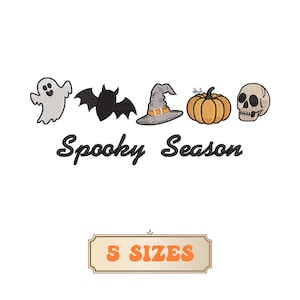 Spooky Season Embroidery Design 5 Sizes, Halloween Icons Embroidery, Halloween Embroidery Design, Machine Embroidery Files, Instant Download