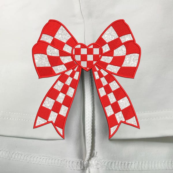 Awesome Checkered Heart Bow Applique Embroidery Designs 5 Sizes, LOVE Applique Embroidery, Side Bow Appliqué  Design, Valentines Embroidery