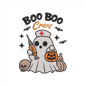 Nurse Halloween Embroidery Design 5 Sizes, BOO BOO Crew Embroidery Design, Ghost Nurse Embroidery File, Spooky Season CNA Embroidery Design