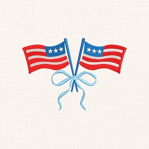 Motif de broderie noeud 4 juillet, motif de broderie drapeau patriotique, noeud coquette, rouge, blanc et bleu, motif de broderie drapeau américain