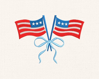 4th of July Bow Embroidery Design, Patriotic Flag Embroidery Design, Coquette Bow, Red White and Blue, American Flag Embroidery Design