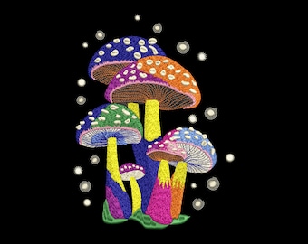 Magic Mushroom with Fireflies Embroidery Design 5 Sizes,  Magic Plant Machine Embroidery File, Fireflies Embroidery Design,  Fall Embroidery