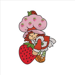Funny Strawberry Girl Embroidery Design 5 Sizes, Cute Summer Strawberry Shortcake Embroidery File, Gen X Cartoon Toy Embroidery Design