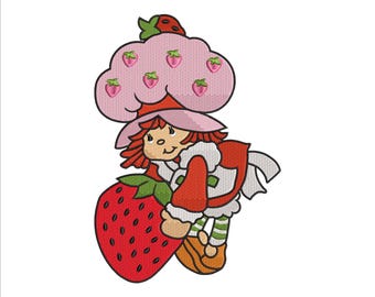 Funny Strawberry Girl Embroidery Design 5 Sizes, Cute Summer Strawberry Shortcake Embroidery File, Gen X Cartoon Toy Embroidery Design