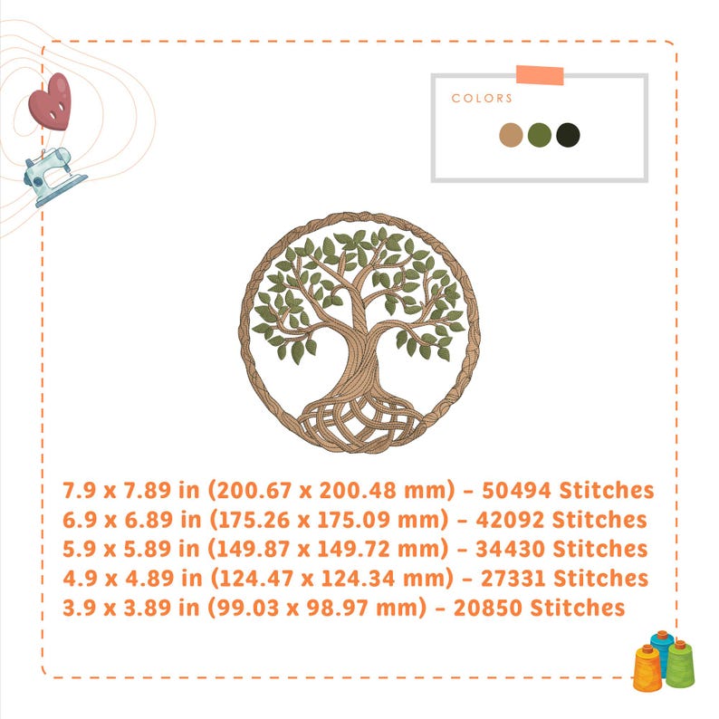 Tree of Life Embroidery Design 5 Sizes, Tree of Life Machine Embroidery ...