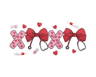 Pink Valentine Nurse Embroidery Design 5 Size, Valentine Machine Embroidery File, Valentine Nurse Coquette Embroidery,Valentine Coquette Bow