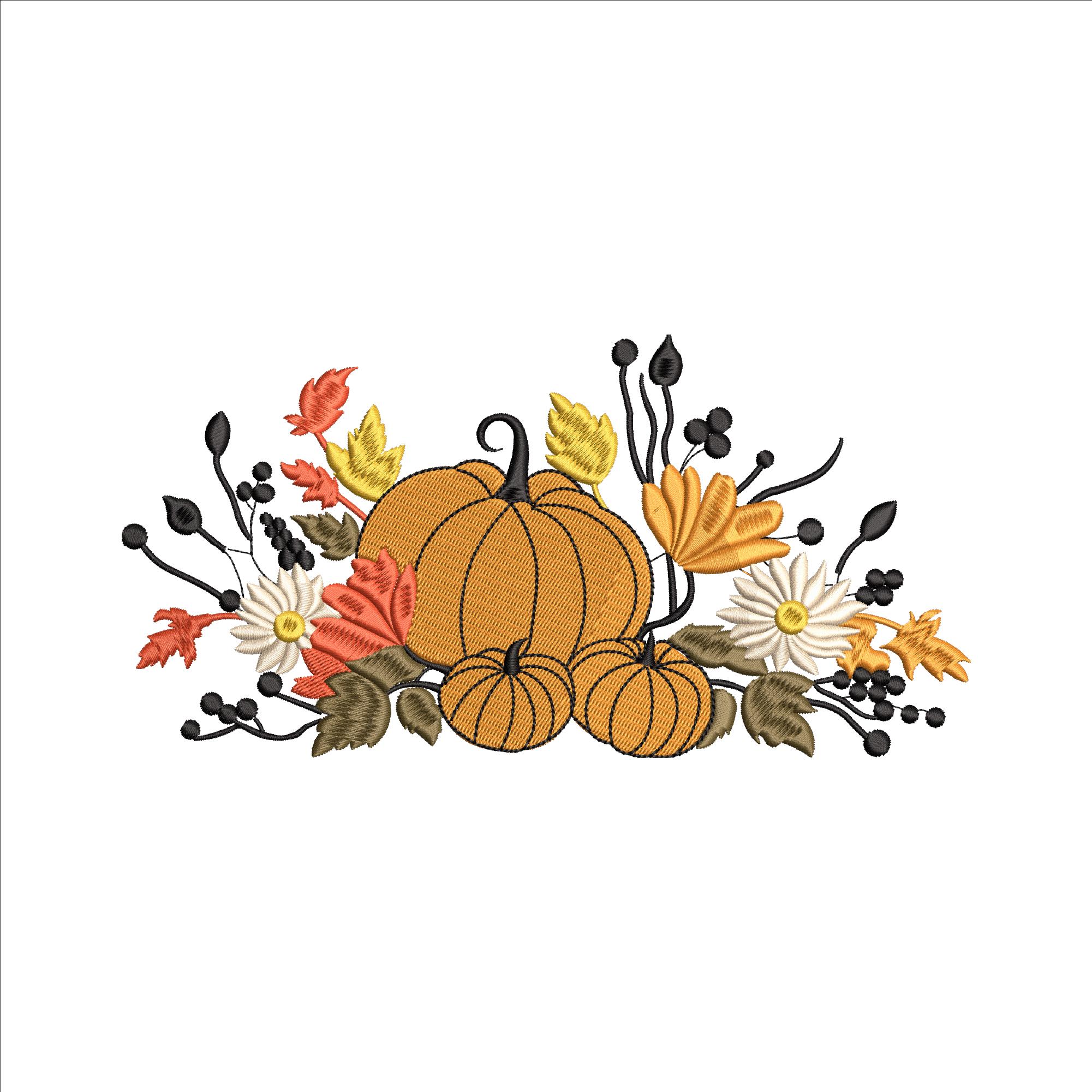 Floral Pumpkin Embroidery Design 5 Sizes, Autumn Embroidery File ...