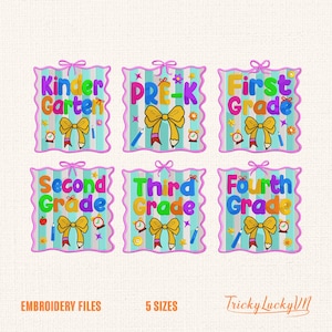 Preppy Back to School Embroidery Design, Coquette Teacher Embroidery File, Girly Checkered First Day of School File, Pre-k 1st 2nd 3rd Grade