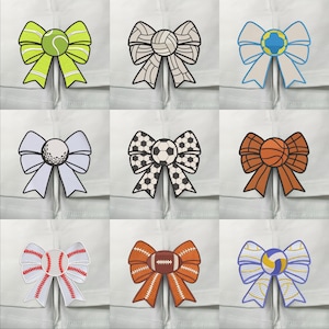 Bundle Sport Side Bow Applique Machine Embroidery Designs 5 Size, Sports Girly Bow, Seam Side Bow, Football Tennis Basketball Baseball