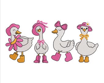 Coquette Silly Goose Embroidery Design 5 Sizes, Floral Goose Bow Machine Embroidery File, Western Goose Embroidery, Cute Geese Embroidery