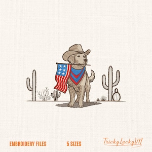 Patriotic USA Dog Embroidery Design, 4th of July Western Embroidery File, Independence Day Cowboy Style, Memorial Day File, Instant Download