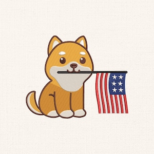 Patriotic Corgi Dog Embroidery Design, Cute Dog with American Flag, Fourth of July Embroidery File, Pet Embroidery, Instand Download.