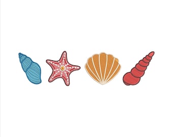 Diseño de bordado de conchas marinas (5 tamaños), diseño de bordado de playa, diseño de bordado de verano, diseño de bordado de océano, descarga instantánea