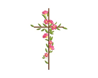 Flower Cross Embroidery Design 5 Sizes, Religious Machine Embroidery File, Jesus Embroidery, Easter Embroidery, Faith Christian Embroidery