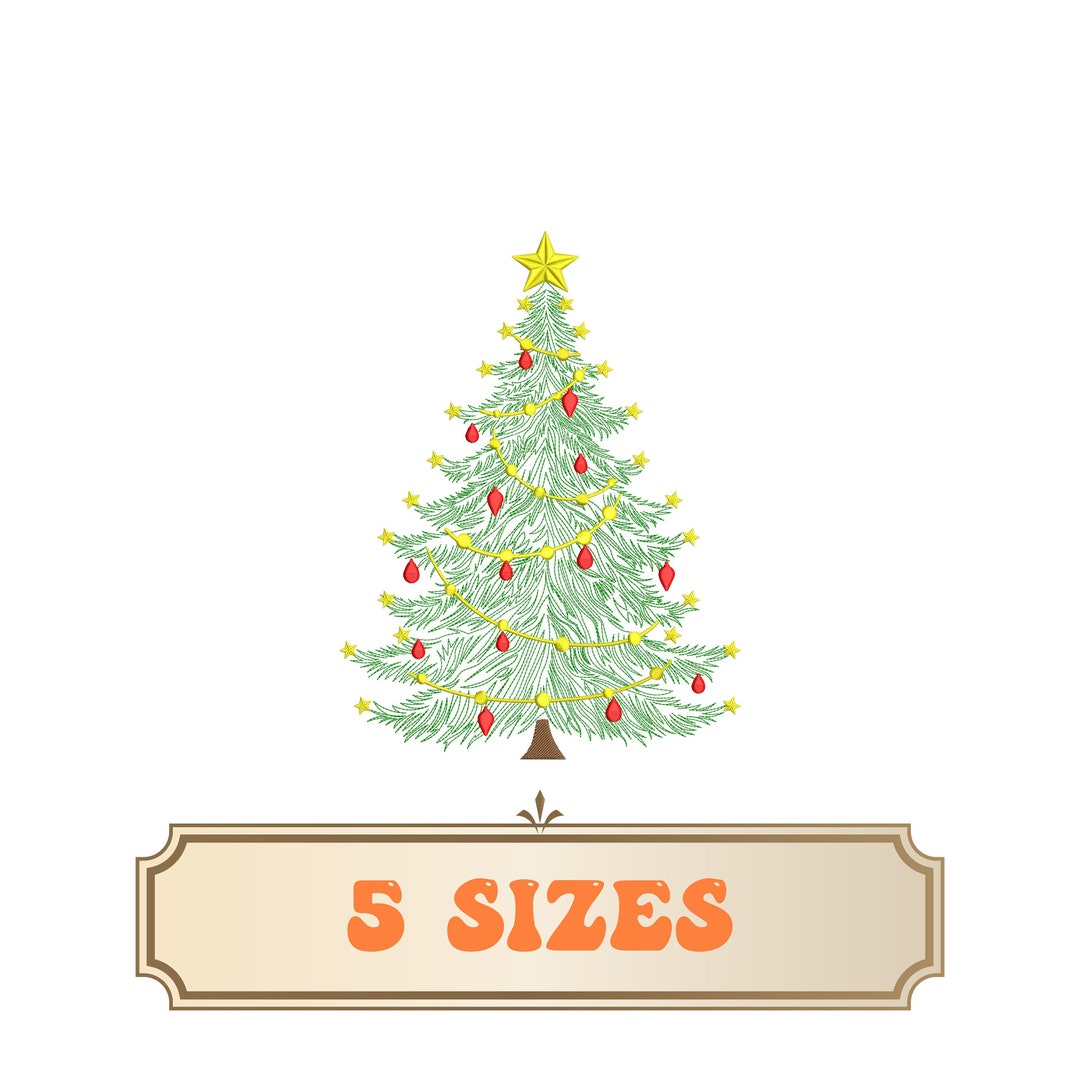 Vintage Christmas Tree Embroidery Design, Christmas Tree With Lights