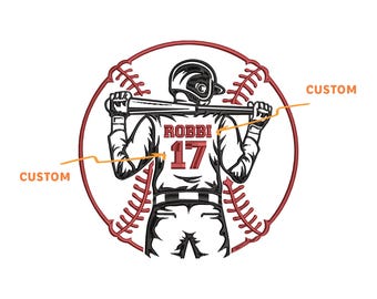 Personalized Name Embroidery Design, Baseball Player Embroidery Pattern, Baseball Team Embroidery Files, Baseball Dad Machine Embroidery