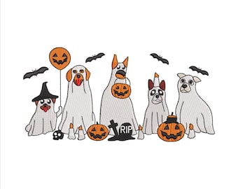 Dog Ghost Embroidery Design 5 Sizes, Halloween Ghost Dog Spooky Season Embroidery Design, Halloween Ghost Puppy Paw Machine Embroidery Files