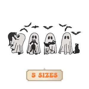 Cat Ghost Embroidery Design 5 Sizes, Four Halloween Ghost Cat Embroidery Design, Ghost Machine Embroidery File, Spooky Season Embroidery
