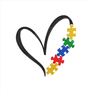 Autism Heart Embroidery Design 5 Sizes, Autism Machine Embroidery File, Autism Awareness Embroidery Design, Autism Puzzle Embroidery Design