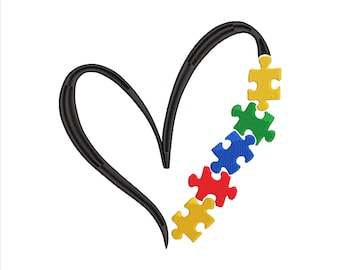 Autism Heart Embroidery Design 5 Sizes, Autism Machine Embroidery File, Autism Awareness Embroidery Design, Autism Puzzle Embroidery Design