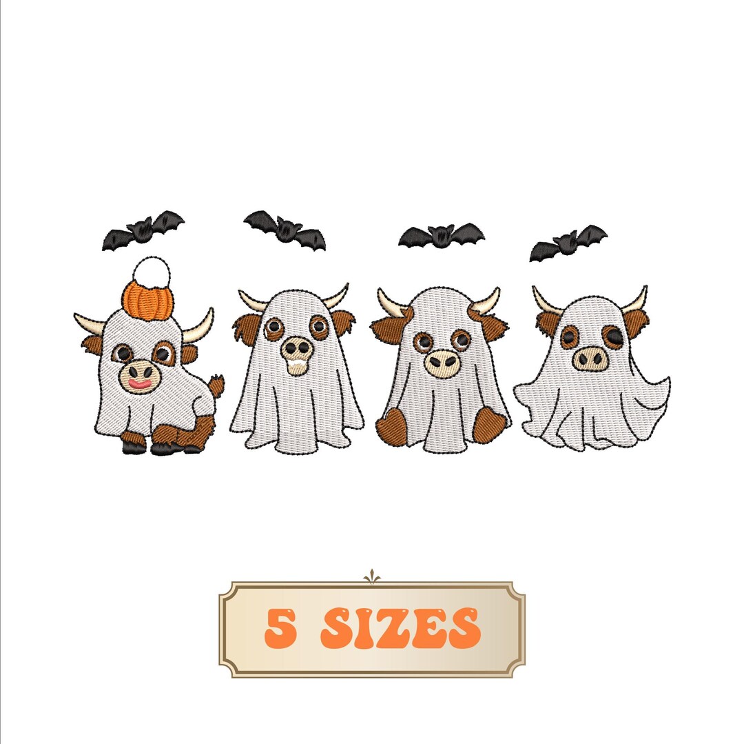 Ghost Highland Cow Embroidery Design 5 Sizes, Cow Ghost Embroidery ...