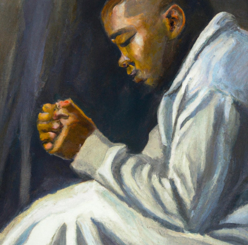 Beautiful painting of a black man in prayer  Black church image 1