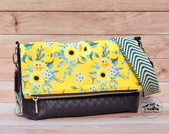 Sunflower Foldover Crossbody Over the Shoulder Handbag Purse